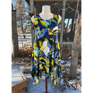 Nina K Abstract Print Colorful Tank Dress Asymetric Hem Stretch Canada Sz XL